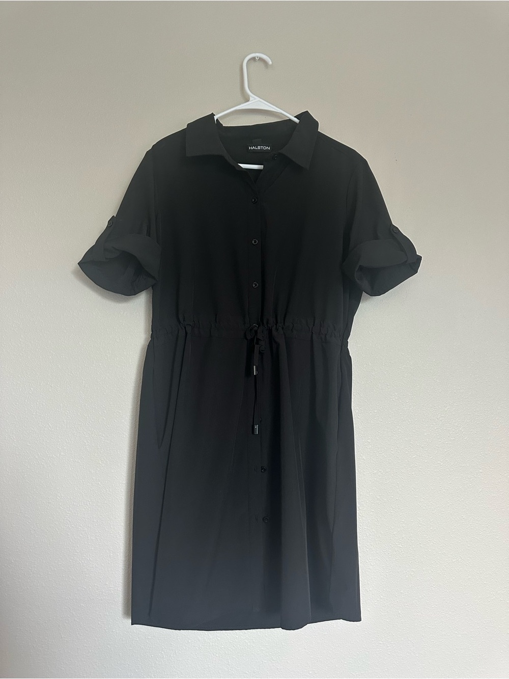 Halston Heritage Black Short-Sleeve Button Shirt Dress